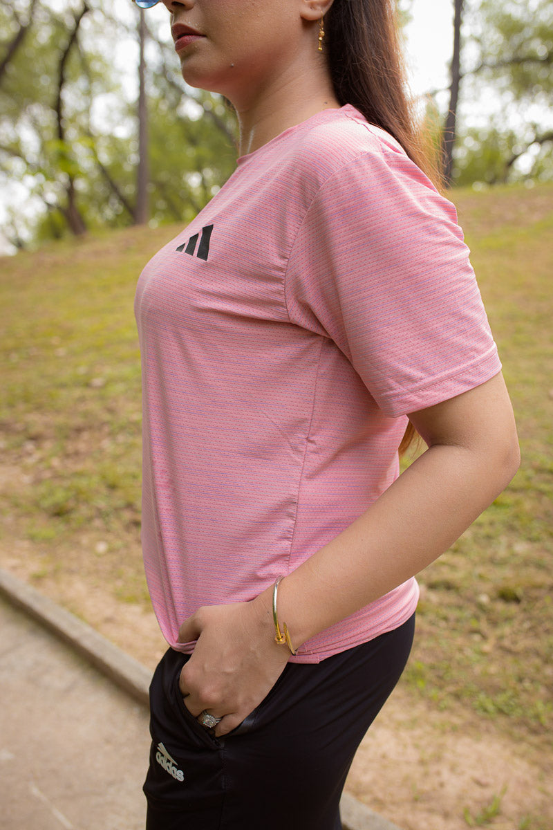 Adi Drifit Mesh T-Shirt Pink Color For Women - Breathable Material