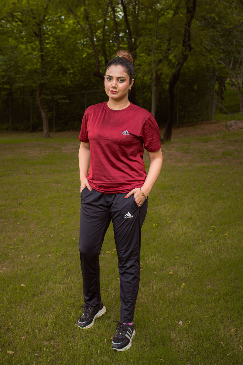 Adi Super Comfortable Maroon Color textured T-Shirt for Women