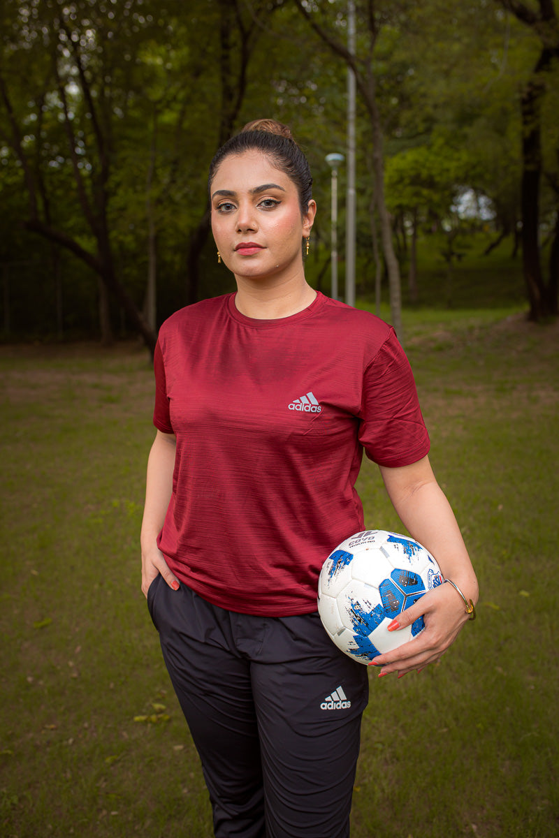 Adi Super Comfortable Maroon Color textured T-Shirt for Women