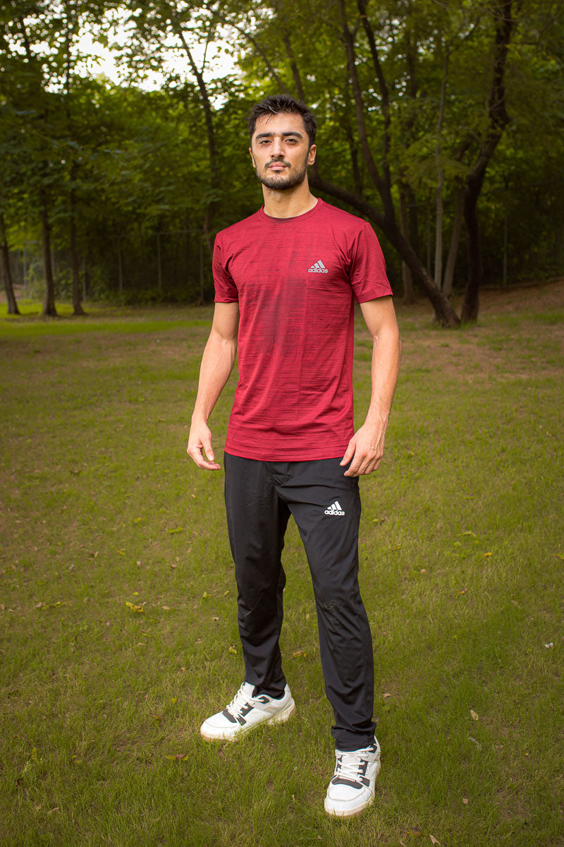 Adi Super Comfortable Maroon Color textured T-Shirt for Men