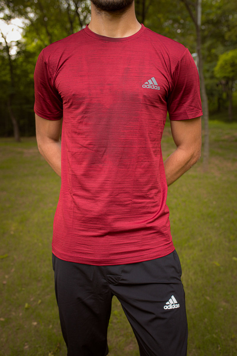 Adi Super Comfortable Maroon Color textured T-Shirt for Men