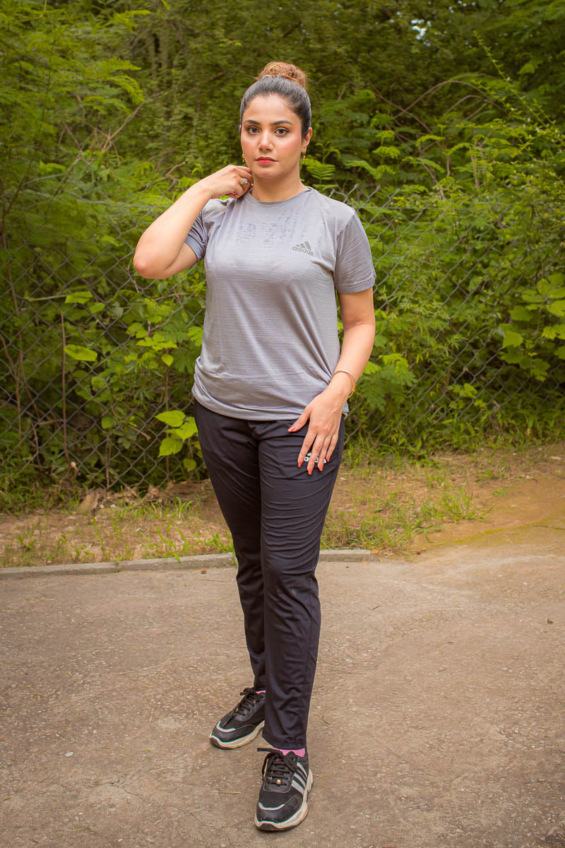 Adi Super Comfortable textured Grey Color T-Shirt for Women