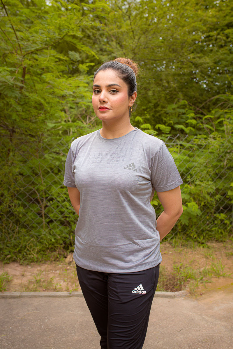 Adi Super Comfortable textured Grey Color T-Shirt for Women