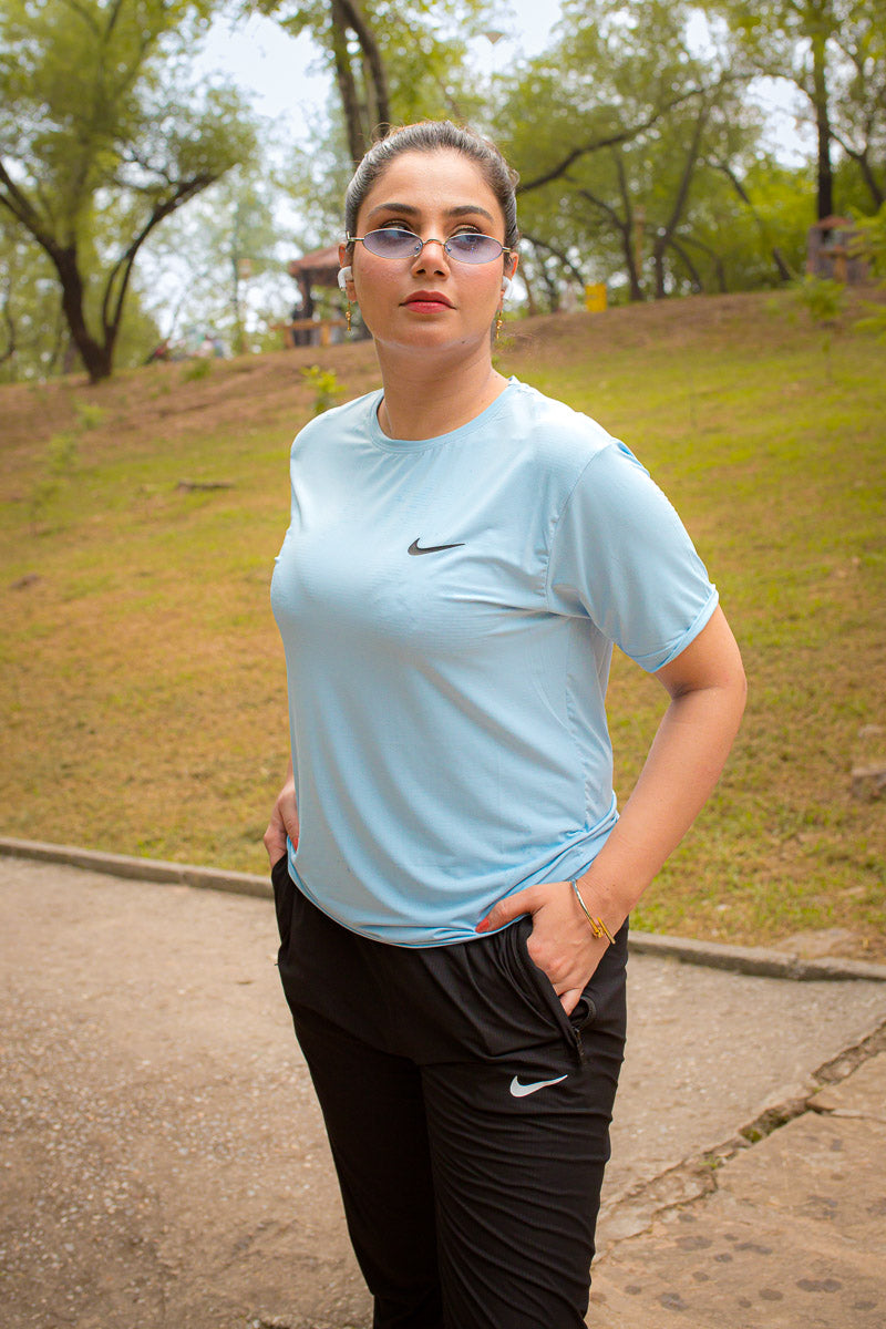 Nik Drifit Mesh T-Shirt Ice Blue Color For Women - Breathable Material