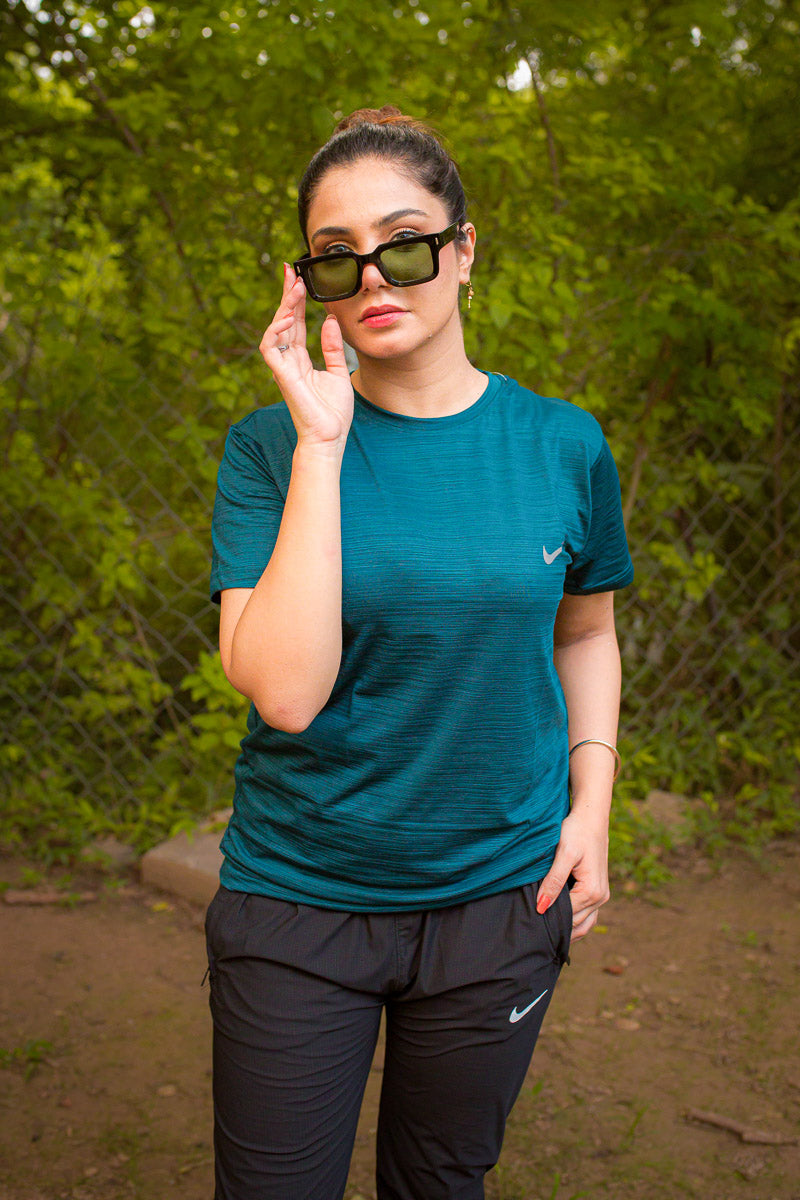 Nik Dark Teal Color Super Comfortable Drifit Textured T-Shirt for Women