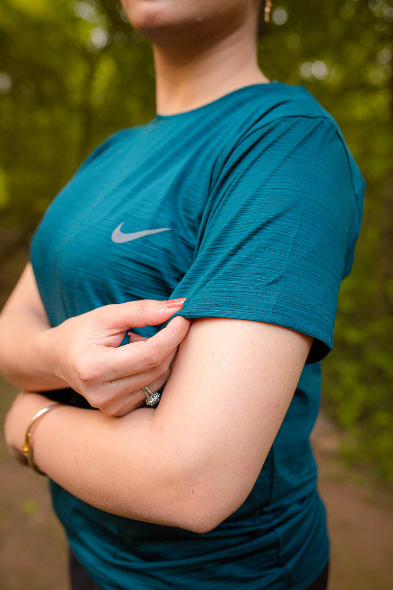 Nik Dark Teal Color Super Comfortable Drifit Textured T-Shirt for Women