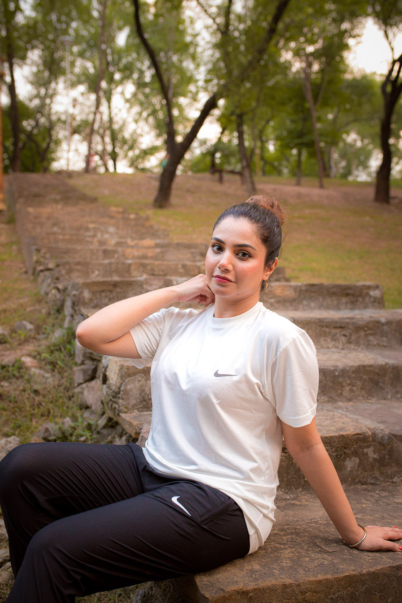 Nik Super Comfortable Drifit Textured White T-Shirt for Women